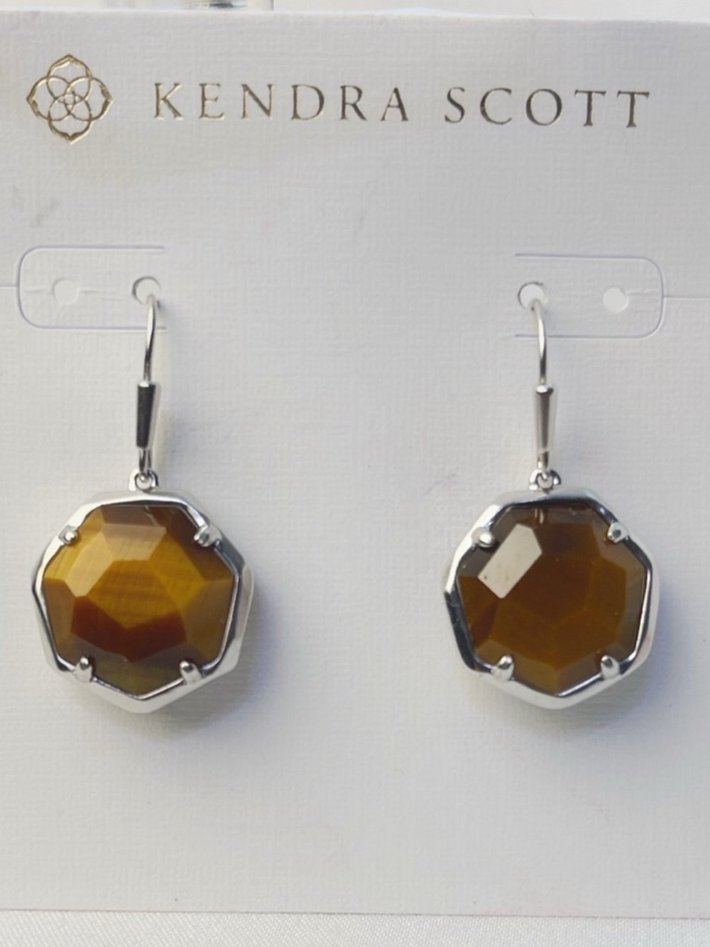NEW Kendra Scott “CYNTHIA” Drop Earrings in Silver / Tigers Eye